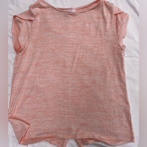 Coral Striped Coral Top with Tulip Sleeves and Button Back Detail